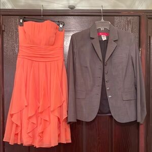 Orange David Bridal Strapless Dress and ANNE KLEIN Gray Blazer SIZES 2